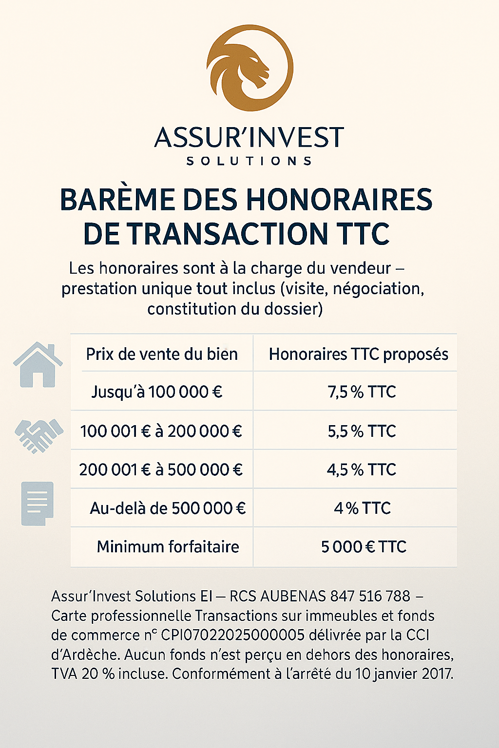 Grille tarifaire des honoraires immobiliers